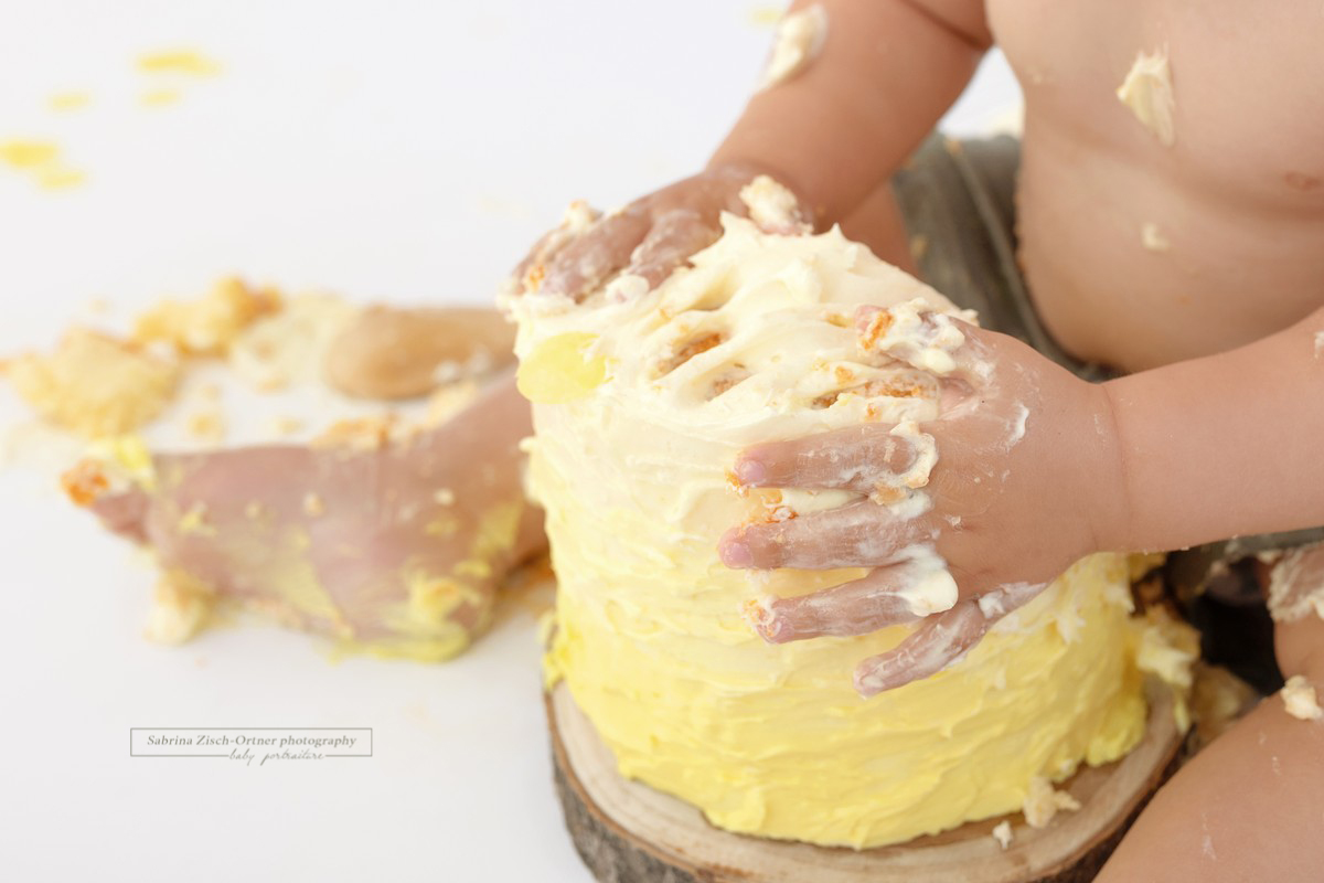 zermatschte Torte, schmutzige Finger und glückliches Baby Fotoshooting bei Zisch-Ortner